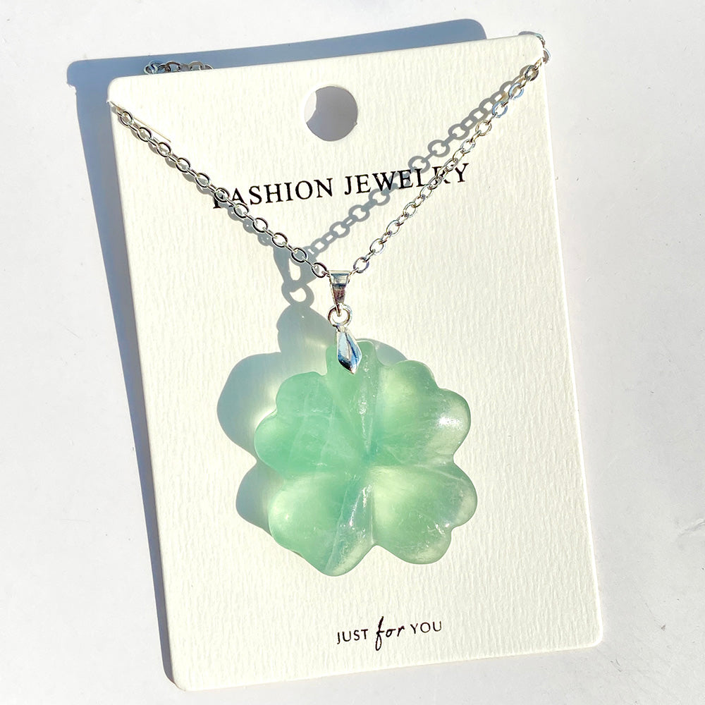 Green Fluorite Four Leaf Clover Carving pendant