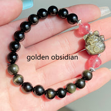 Load image into Gallery viewer, Golden Obsidain Maneki Neko Carving Style Crystal Bracelet Jewellry