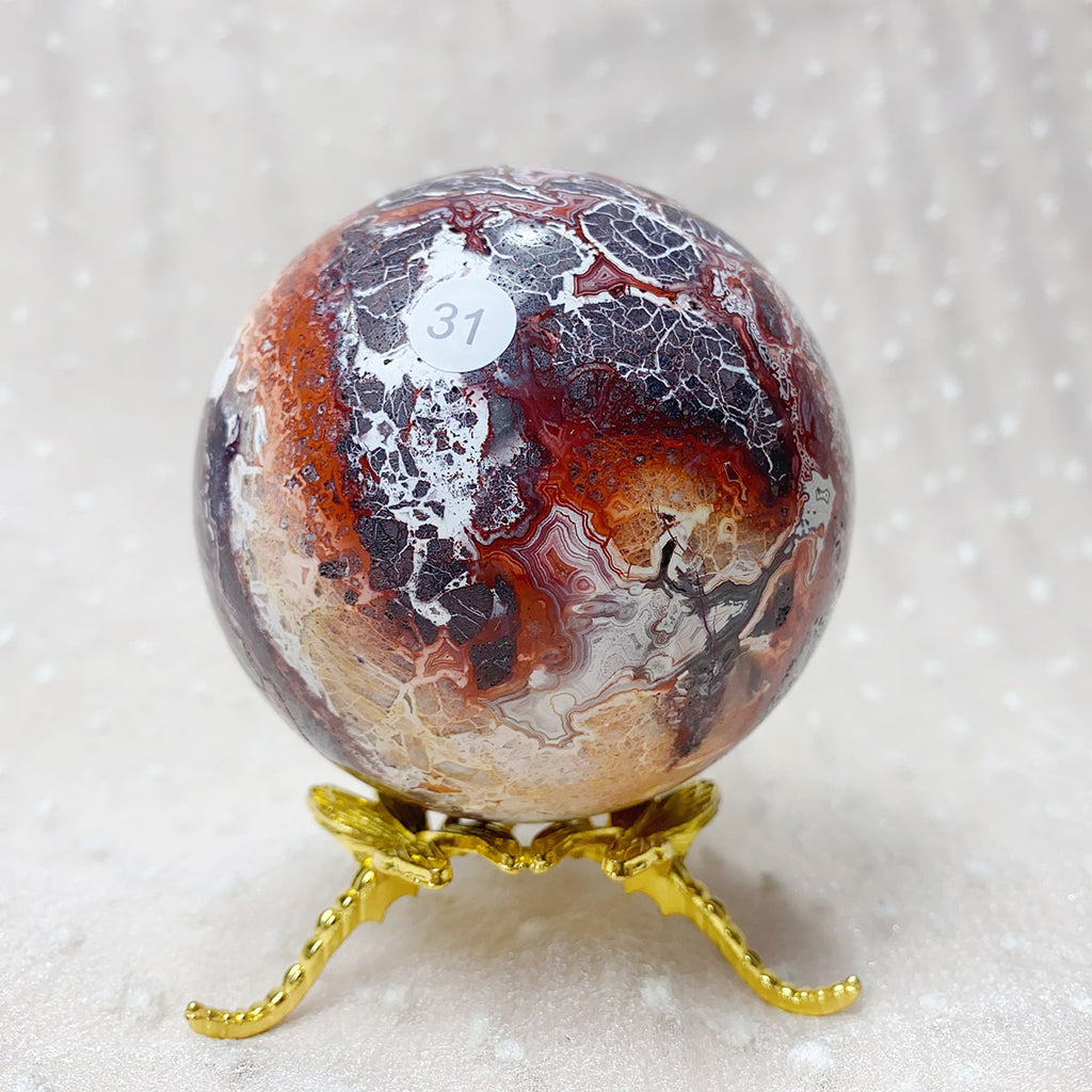 Natural Crystal Mexican Agate Sphere Reiki Healing Meditation Energy Mineral Gemstone Home Decoration Specimen Crafts