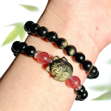 Load image into Gallery viewer, Golden Obsidain Maneki Neko Carving Style Crystal Bracelet Jewellry