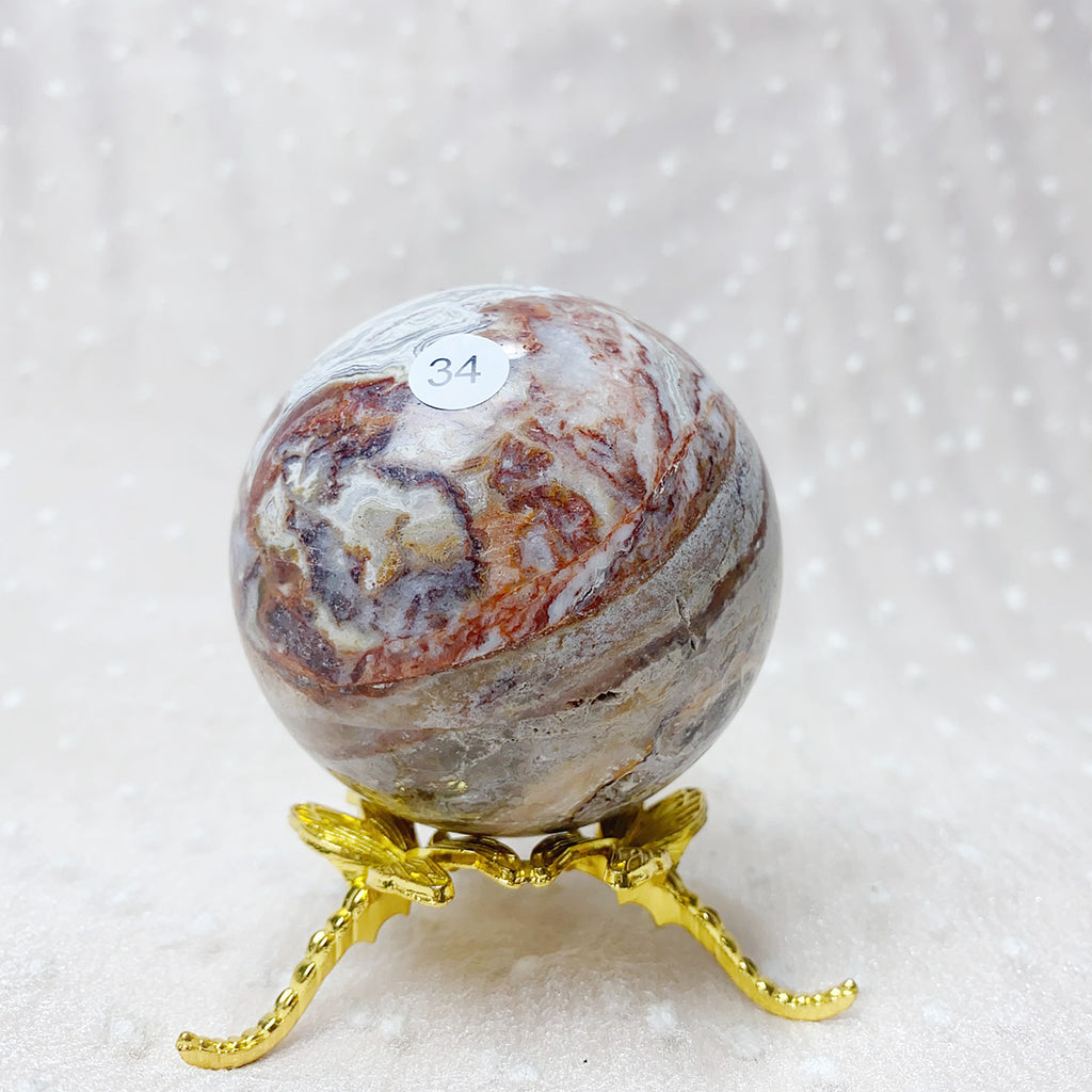 Natural Crystal Mexican Agate Sphere Reiki Healing Meditation Energy Mineral Gemstone Home Decoration Specimen Crafts