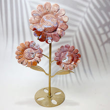 Load image into Gallery viewer, Natural Fluorite &amp; Golden Healer &amp; Rhodonite &amp; Pink Agate Crystal Carved Sunflower Flower Home Decor Reiki Energy Gem Crafts