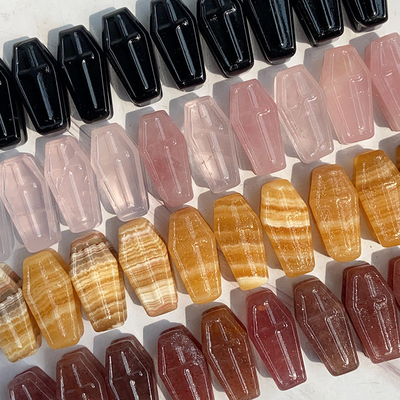 Different Materials Crystal Coffins (Obsidian & Rose Quartz & Orange Calcite & Strawberry Quartz)