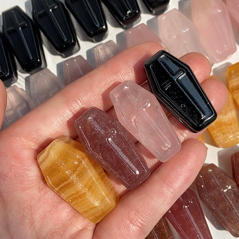 Different Materials Crystal Coffins (Obsidian & Rose Quartz & Orange Calcite & Strawberry Quartz)