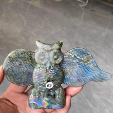 Load image into Gallery viewer, Natural Purple Light Pull Feldspar Crystal Carved Animal Owl And Reiki Bird Energy Home Decoration Crafts Gift