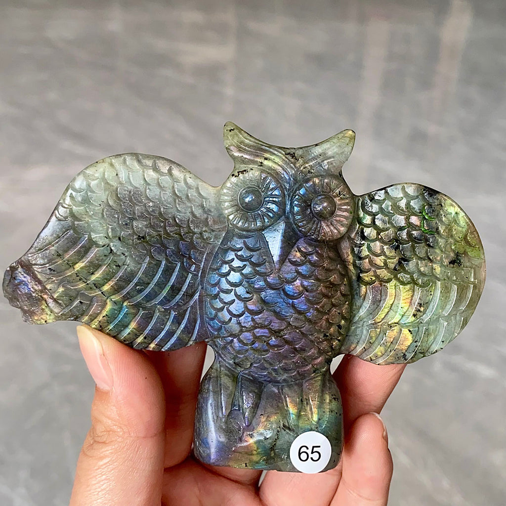 Natural Purple Light Pull Feldspar Crystal Carved Animal Owl And Reiki Bird Energy Home Decoration Crafts Gift