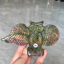 Load image into Gallery viewer, Natural Purple Light Pull Feldspar Crystal Carved Animal Owl And Reiki Bird Energy Home Decoration Crafts Gift