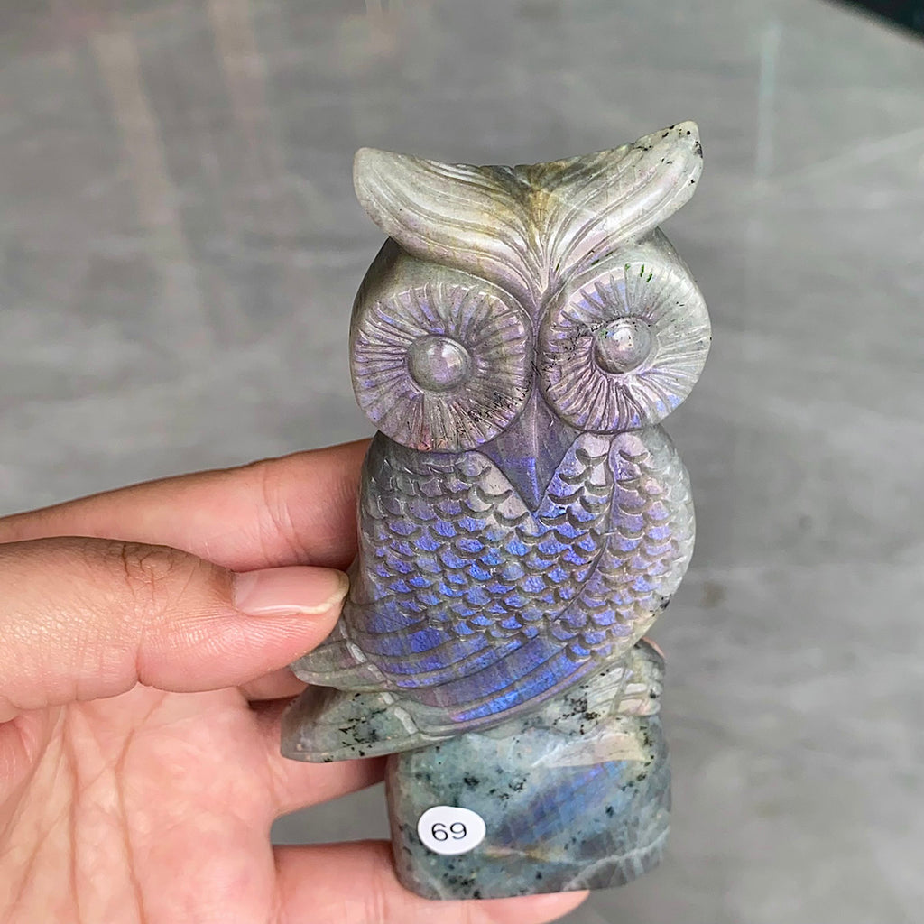 Natural Purple Light Pull Feldspar Crystal Carved Animal Owl And Reiki Bird Energy Home Decoration Crafts Gift