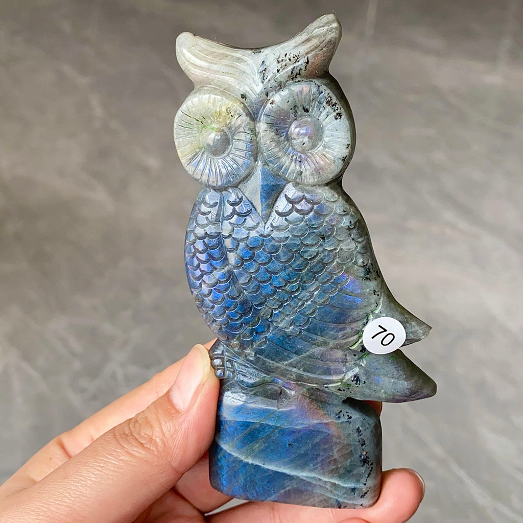 Natural Purple Light Pull Feldspar Crystal Carved Animal Owl And Reiki Bird Energy Home Decoration Crafts Gift