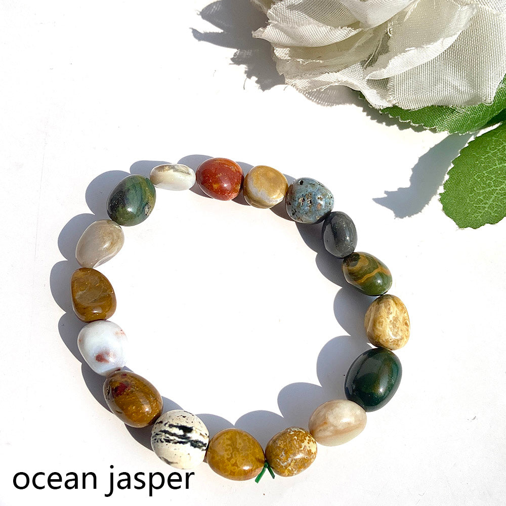 Irregular Crystal Bead Elastic Bracelet (Rose Quartz & Smoky Quartz& Tiger Eye & Aquamarine & Amethyst)