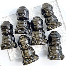 Load image into Gallery viewer, Golden Obsidian &amp; Shungite Baby Buddha Carvings