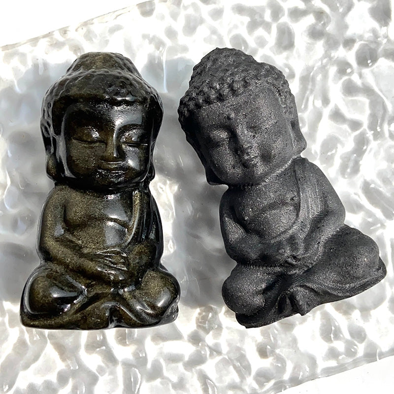 Golden Obsidian & Shungite Baby Buddha Carvings