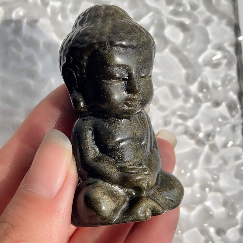 Golden Obsidian & Shungite Baby Buddha Carvings