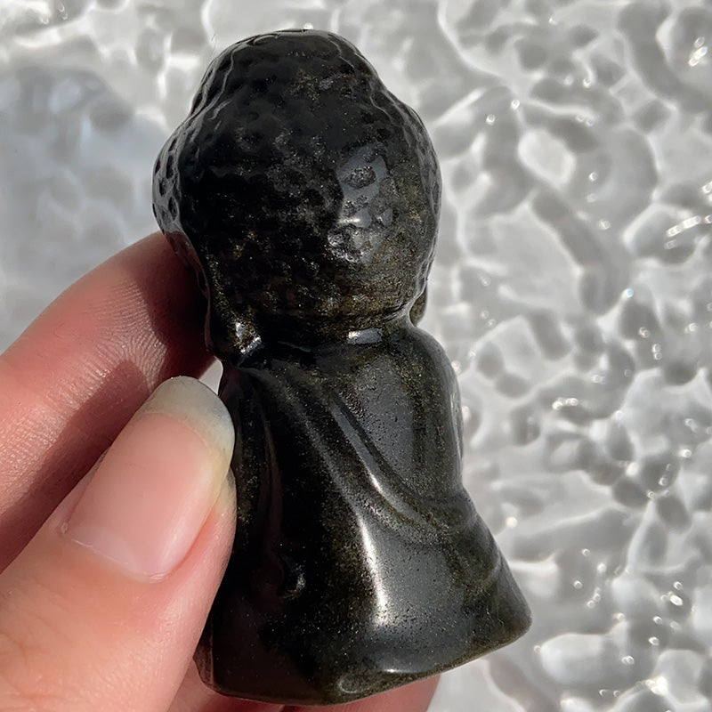 Golden Obsidian & Shungite Baby Buddha Carvings