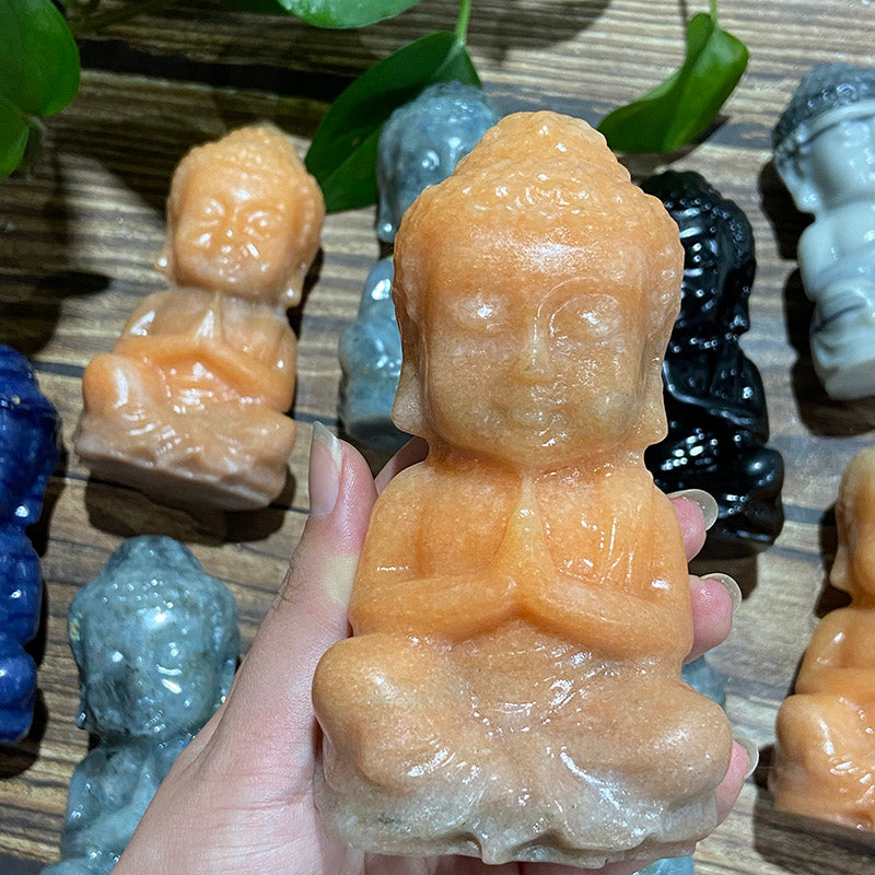 Different Material Crystal Baby Buddha Carvings (Obsidian/Blue Aventurine/Sunstone/Labradorite/Taiji Stone)