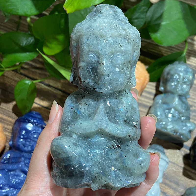 Different Material Crystal Baby Buddha Carvings (Obsidian/Blue Aventurine/Sunstone/Labradorite/Taiji Stone)