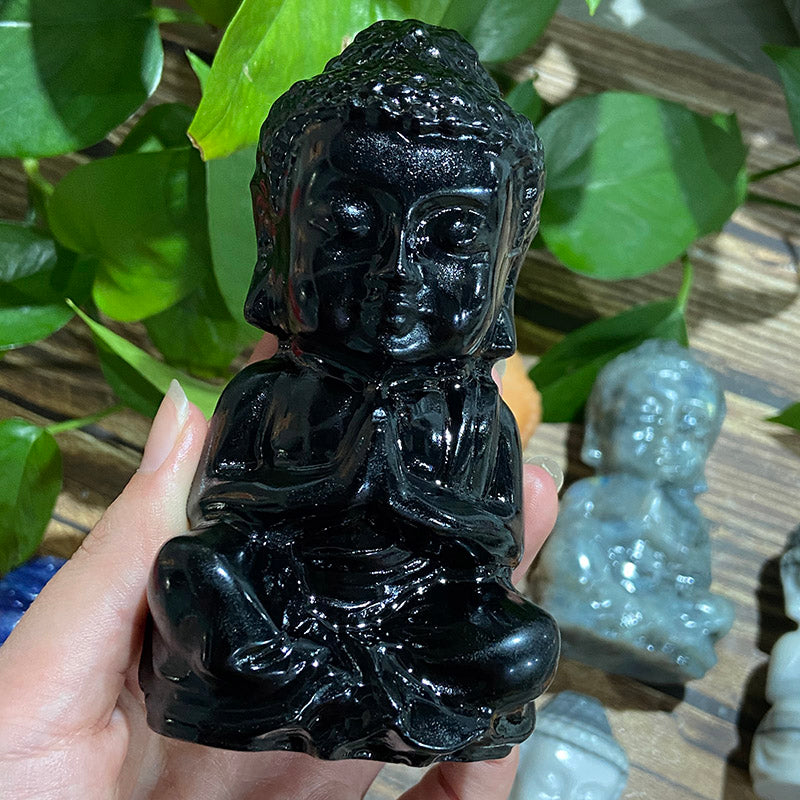 Different Material Crystal Baby Buddha Carvings (Obsidian/Blue Aventurine/Sunstone/Labradorite/Taiji Stone)