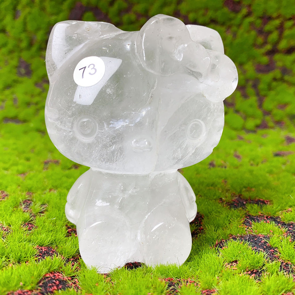 Natural Clear Quartz & Rose Quartz Crystal Carving Cute Hello Kitty Gem Sculpture Home Decoration Gift