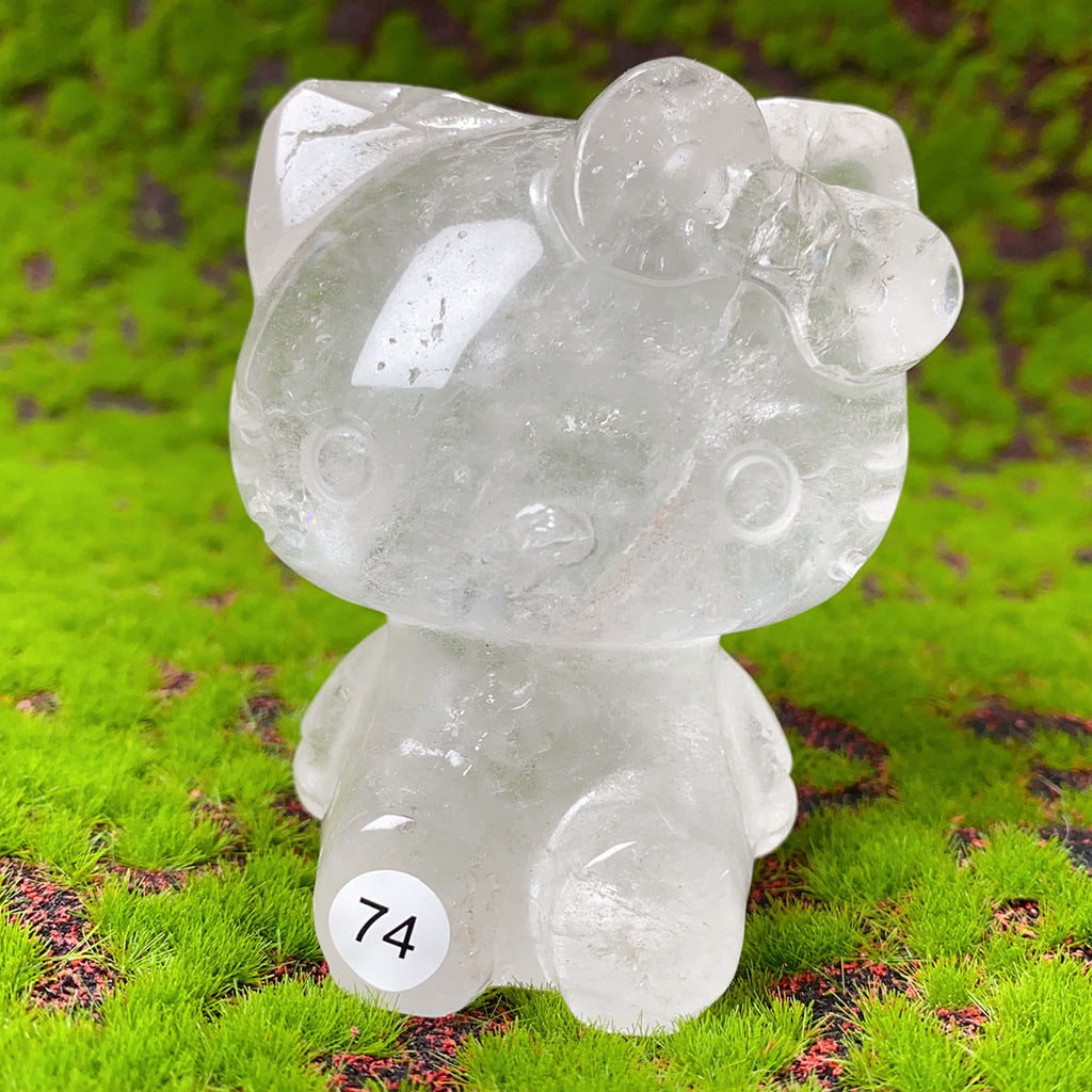 Natural Clear Quartz & Rose Quartz Crystal Carving Cute Hello Kitty Gem Sculpture Home Decoration Gift