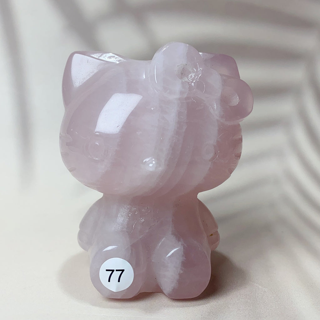 Natural Clear Quartz & Rose Quartz Crystal Carving Cute Hello Kitty Gem Sculpture Home Decoration Gift