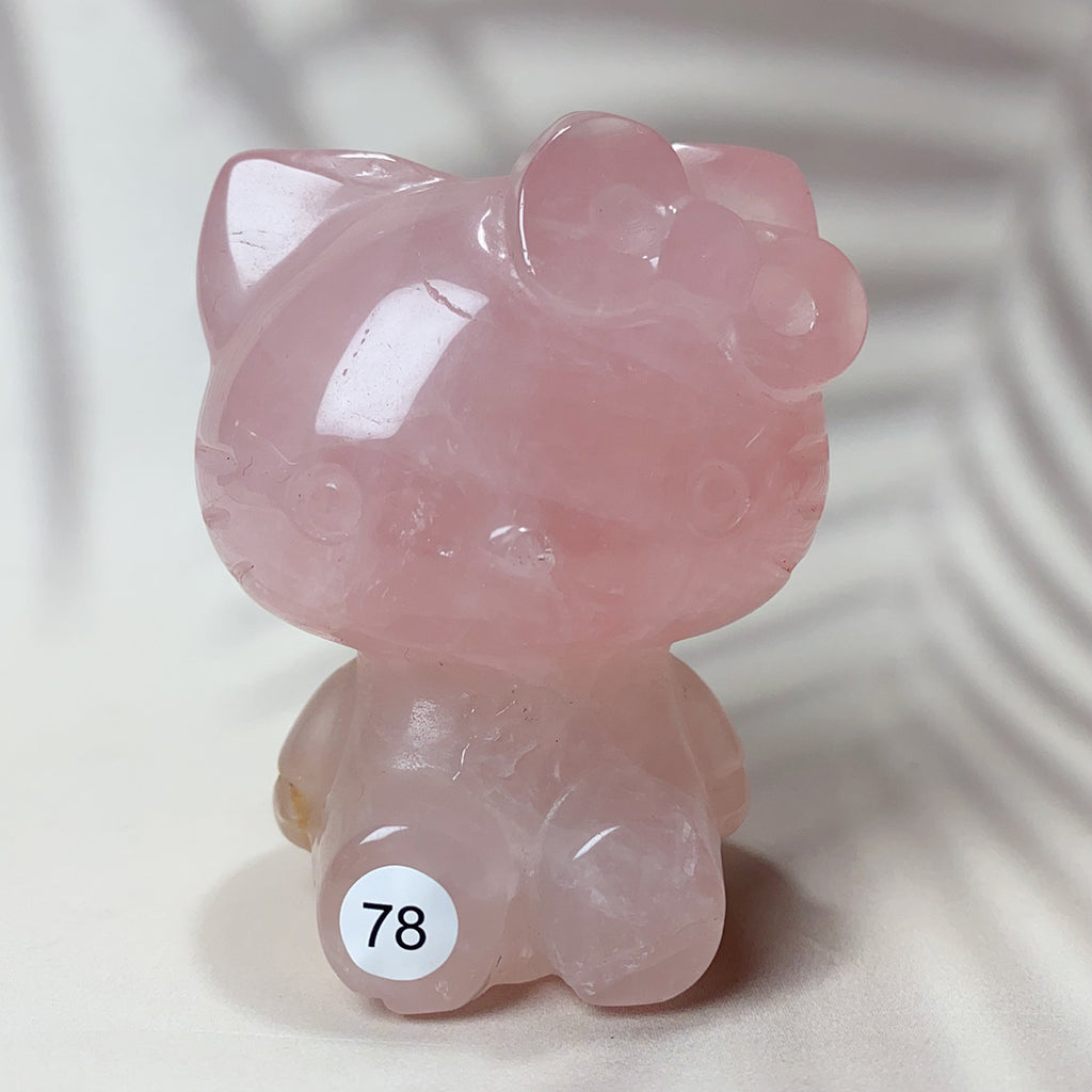 Natural Clear Quartz & Rose Quartz Crystal Carving Hello Kitty