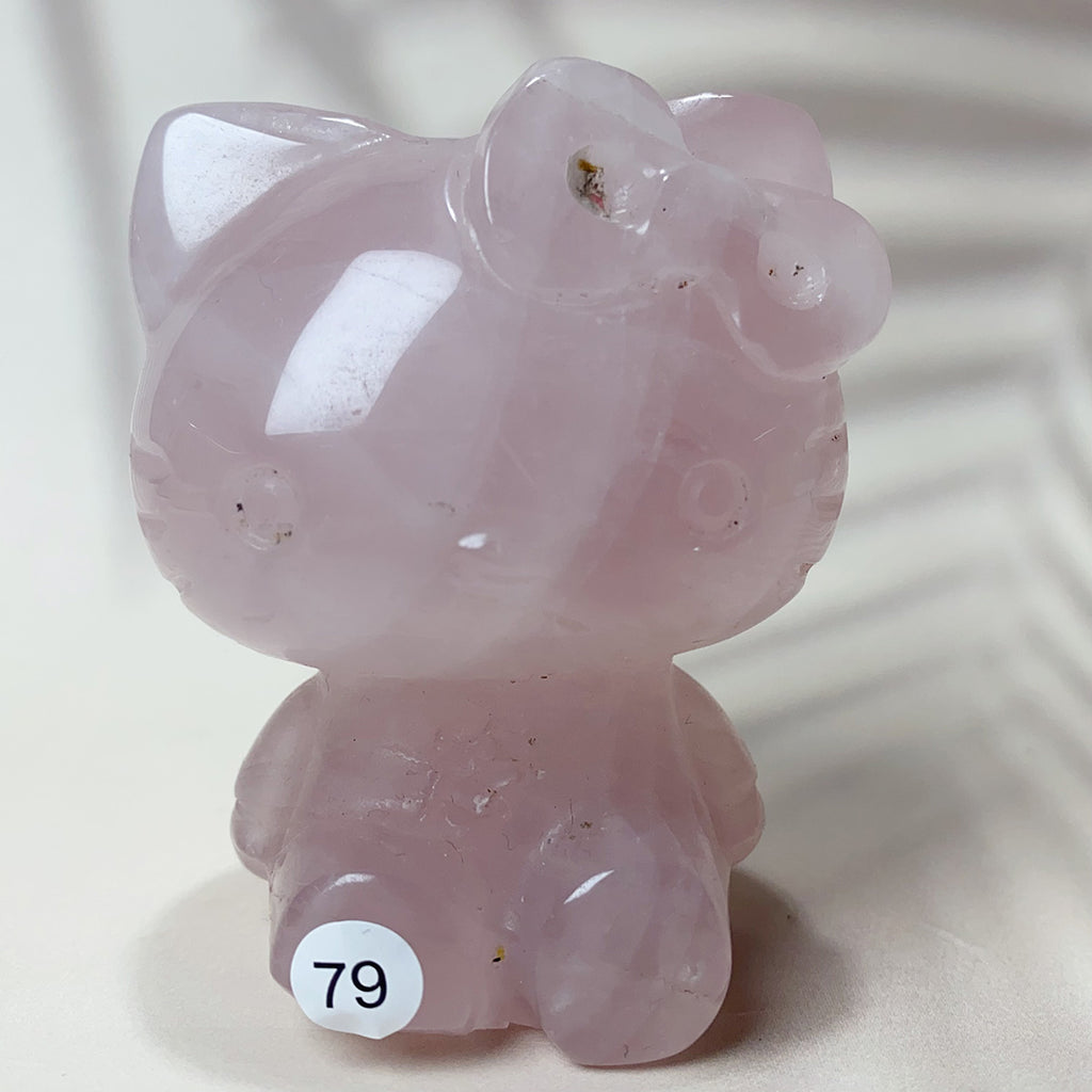 Natural Clear Quartz & Rose Quartz Crystal Carving Cute Hello Kitty Gem Sculpture Home Decoration Gift