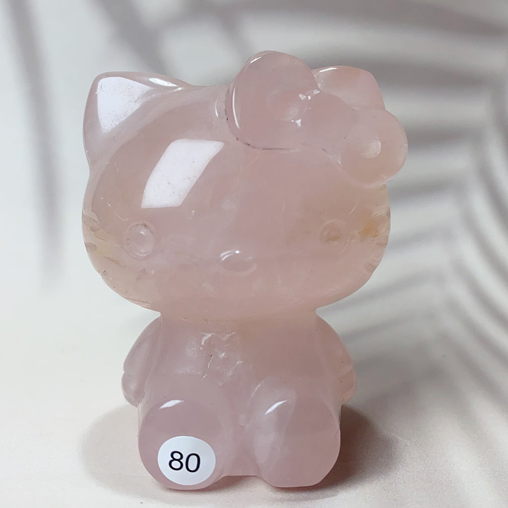 Natural Clear Quartz & Rose Quartz Crystal Carving Cute Hello Kitty Gem Sculpture Home Decoration Gift