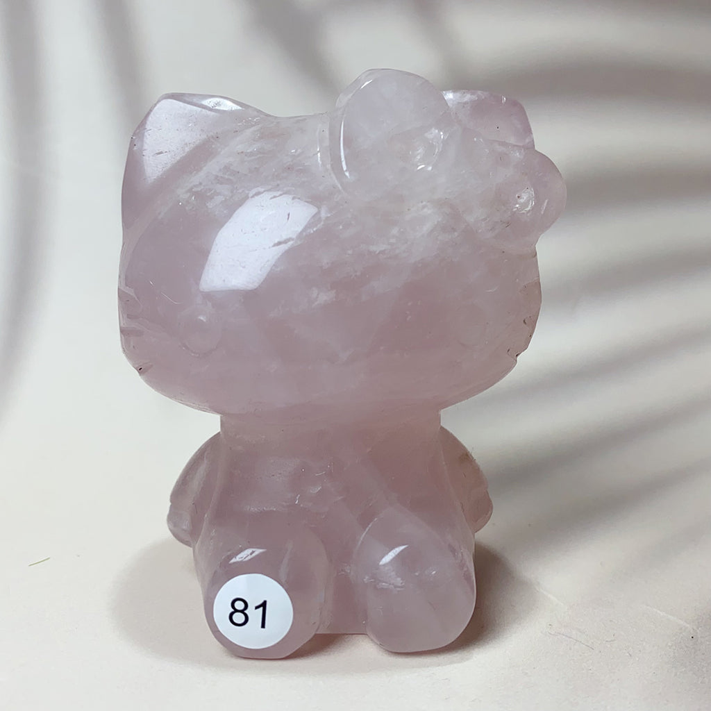 Natural Clear Quartz & Rose Quartz Crystal Carving Cute Hello Kitty Gem Sculpture Home Decoration Gift