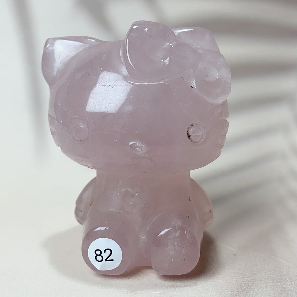 Natural Clear Quartz & Rose Quartz Crystal Carving Hello Kitty