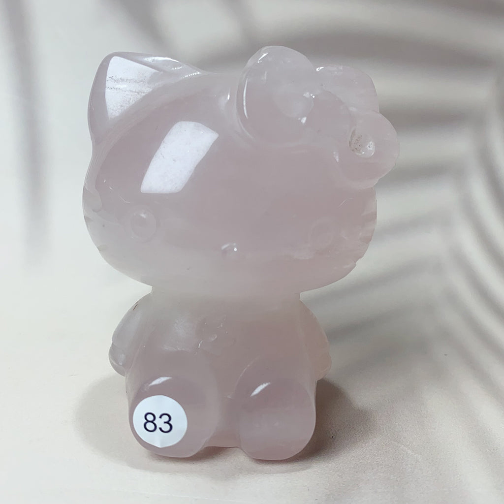 Natural Clear Quartz & Rose Quartz Crystal Carving Hello Kitty