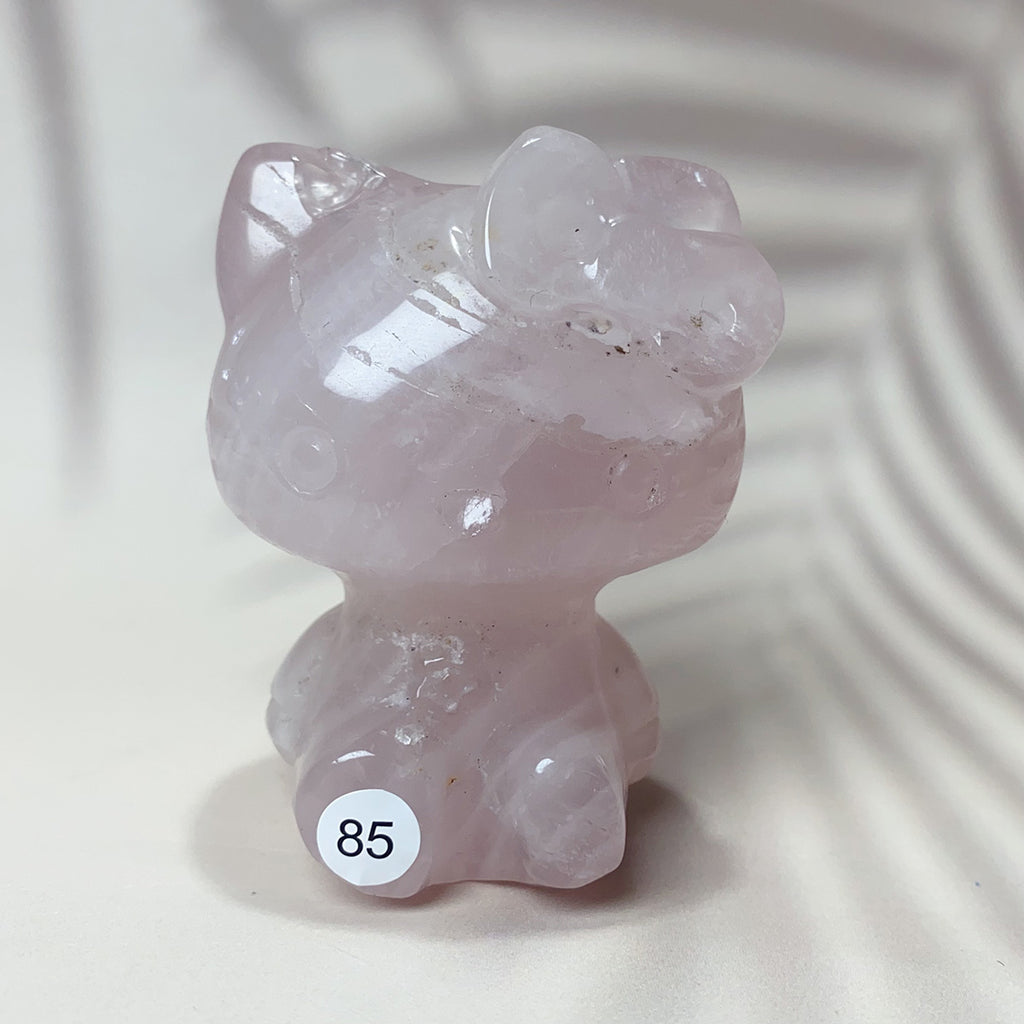 Natural Clear Quartz & Rose Quartz Crystal Carving Hello Kitty