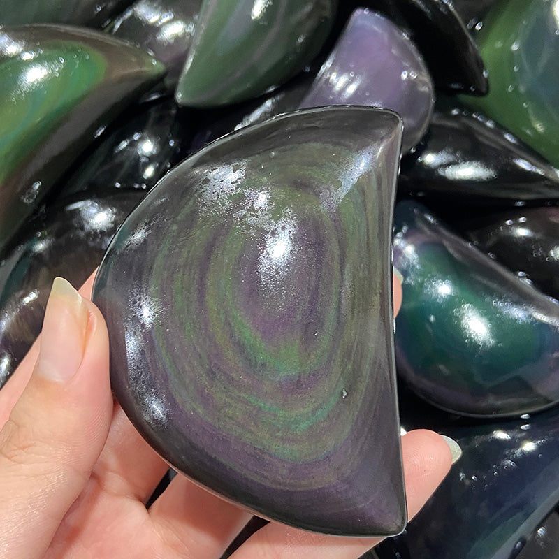 Natural Rainbow Obsidian Moon Shape