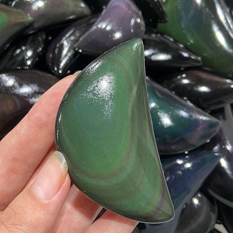 Natural Rainbow Obsidian Moon Shape