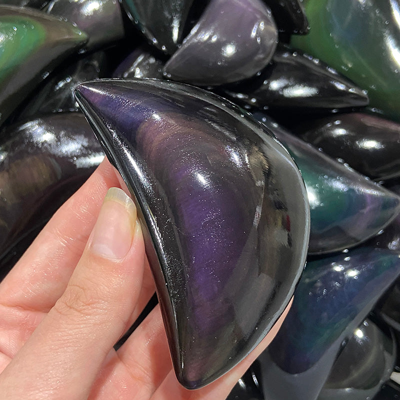 Natural Rainbow Obsidian Moon Shape