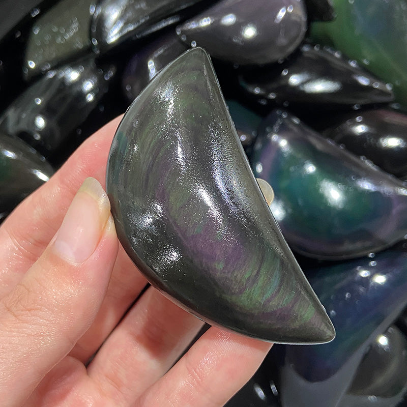 Natural Rainbow Obsidian Moon Shape