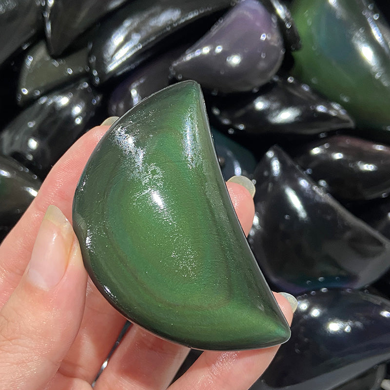 Natural Rainbow Obsidian Moon Shape