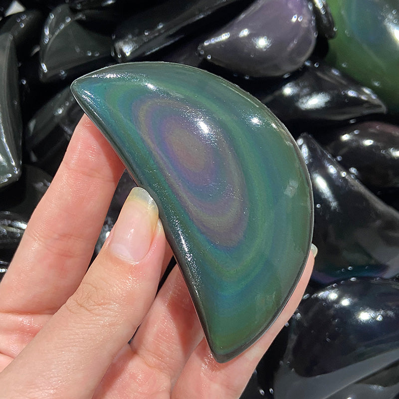 Natural Rainbow Obsidian Moon Shape