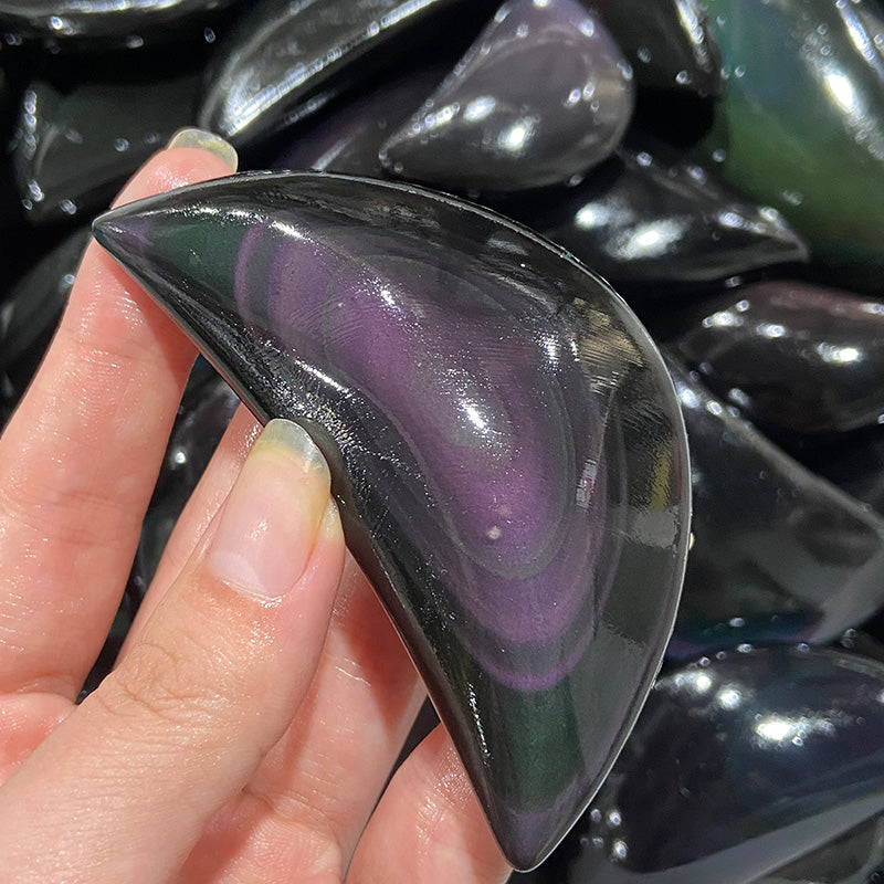 Natural Rainbow Obsidian Moon Shape