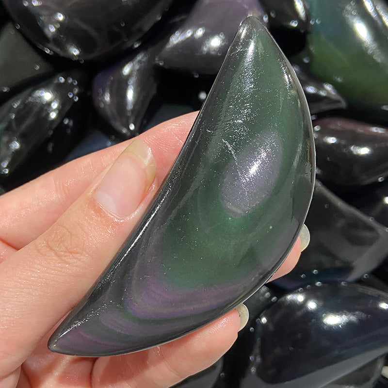 Natural Rainbow Obsidian Moon Shape