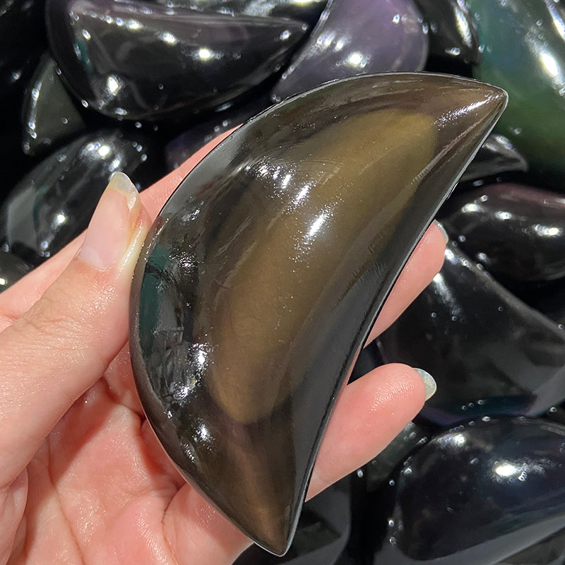 Natural Rainbow Obsidian Moon Shape