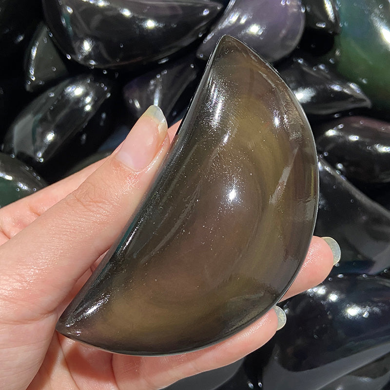 Natural Rainbow Obsidian Moon Shape