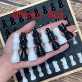 Crystal Chess Set Carvings Obsidian & White Jade