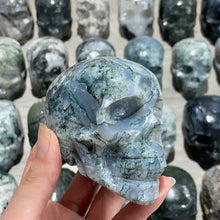 Load image into Gallery viewer, Natural Moss Agate Skulls Crystal Stone Carvings