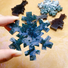 Load image into Gallery viewer, Christmas Natural Moos Agate Snowflake With Silver Obsidian Pine Crystal Carving