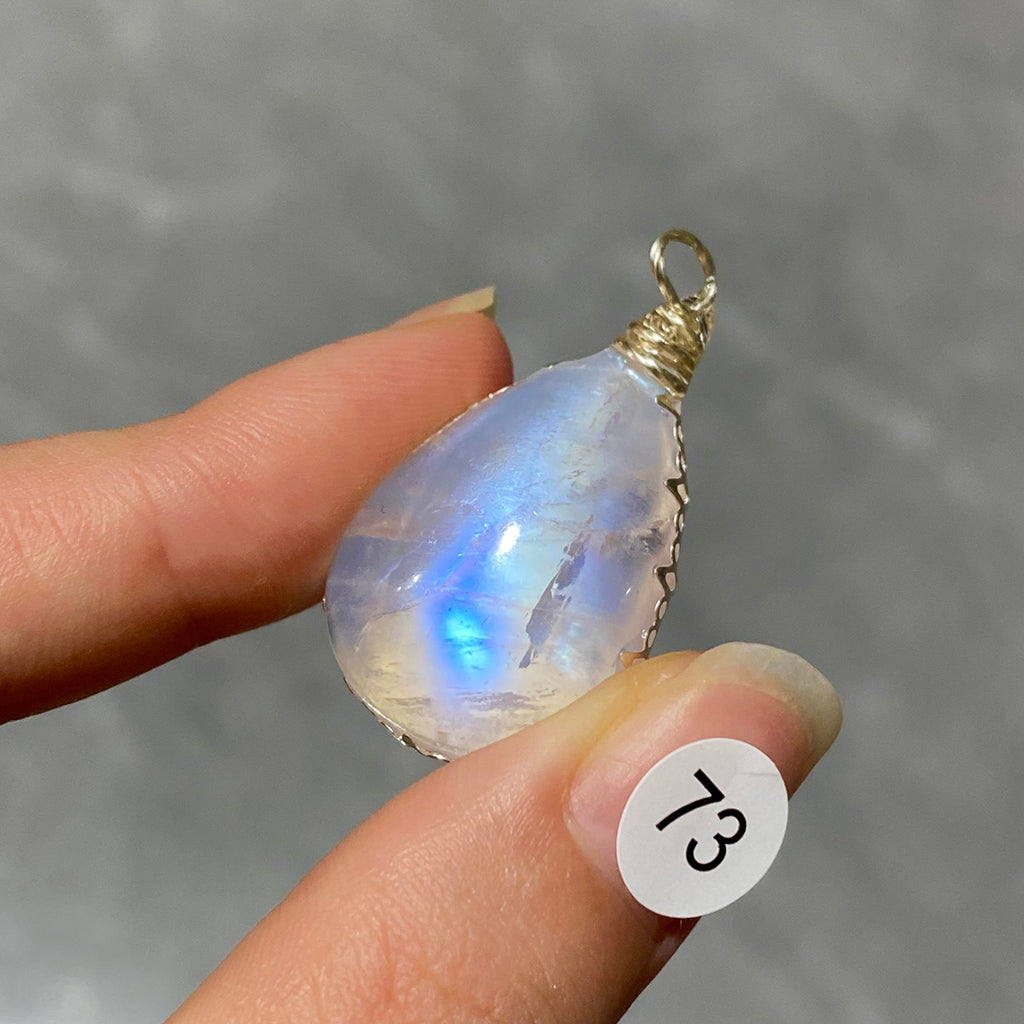 DIY Necklace High Quality Blue Moonstone Water Drop Shape Pendant Double Flash Crystals Stone Decoration