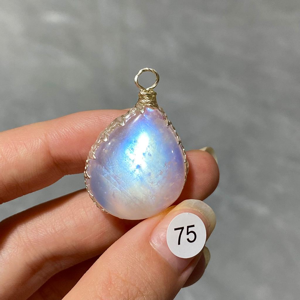 DIY Necklace High Quality Blue Moonstone Water Drop Shape Pendant Double Flash Crystals Stone Decoration