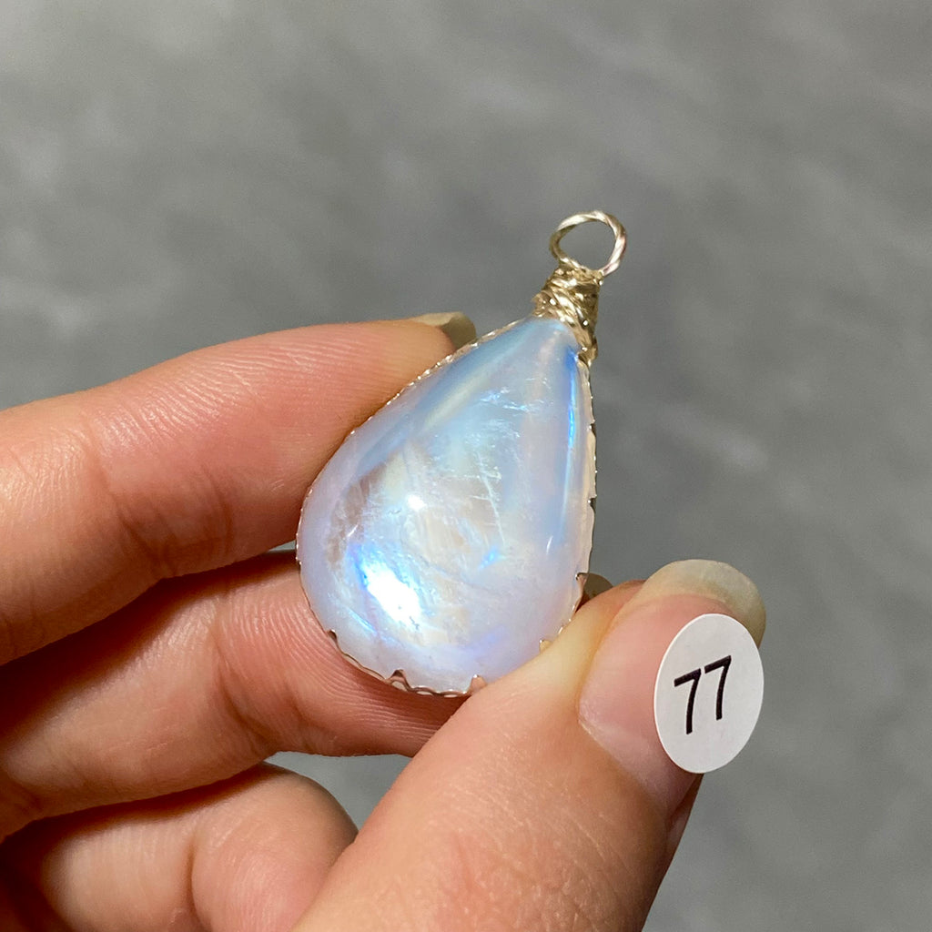 DIY Necklace High Quality Blue Moonstone Water Drop Shape Pendant Double Flash Crystals Stone Decoration