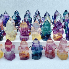 Load image into Gallery viewer, Natural Rainbow  Fluorite Carving  Crystal  Clusters Tower Points