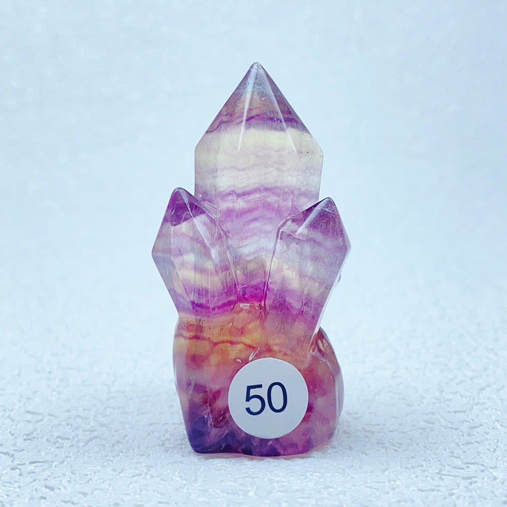 Natural Rainbow  Fluorite Carving  Crystal  Clusters Tower Points