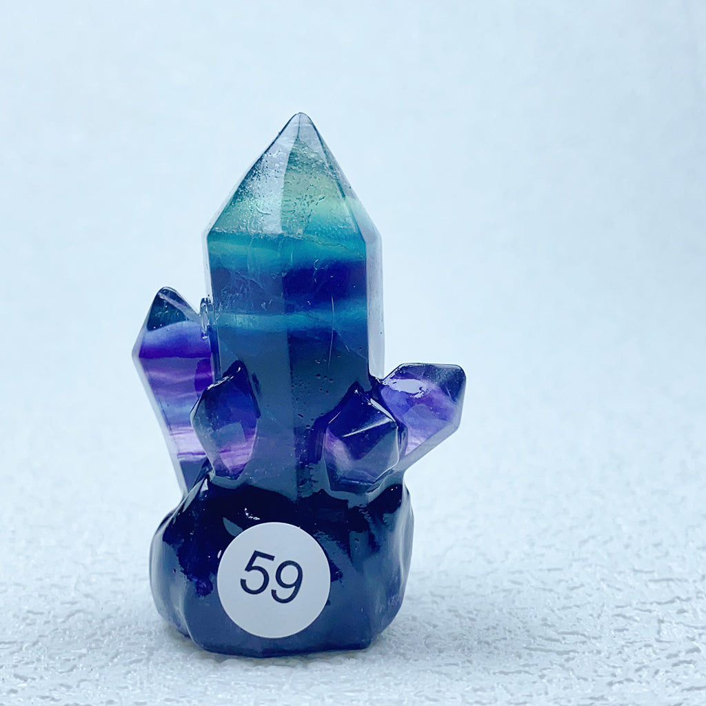 Natural Rainbow  Fluorite Carving  Crystal  Clusters Tower Points